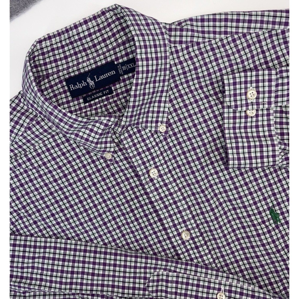 Polo Ralph Lauren Plaid Button Down 2XL/XXL 18 Classic Fit Purple Green‎